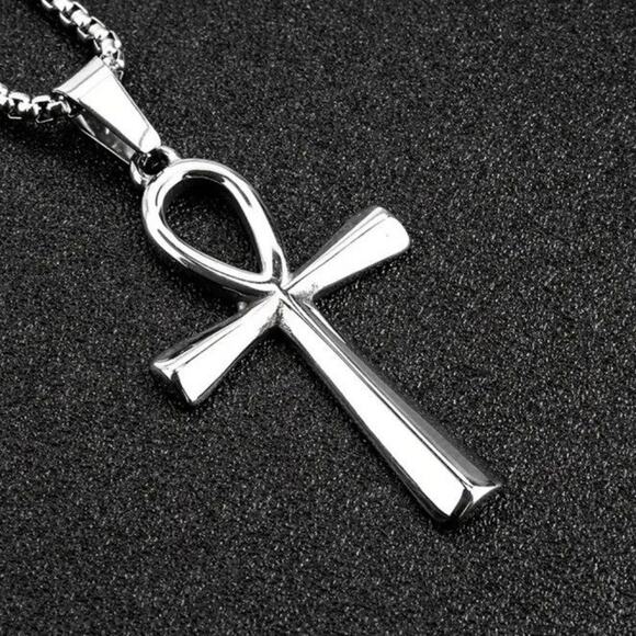Ankh Egyptian Necklace African American Black Silver Birthday Valentine's Gift